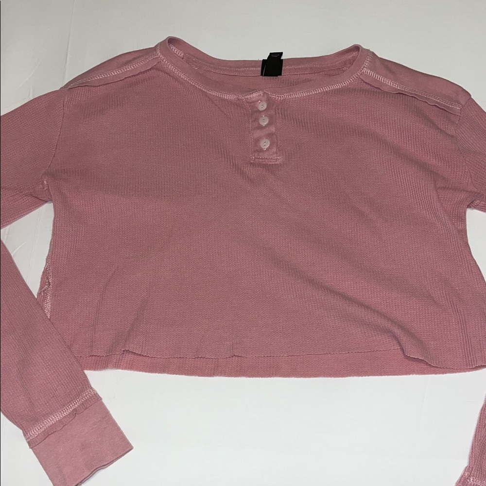 Wild Fable Dusty Pink Henley Crop Top
